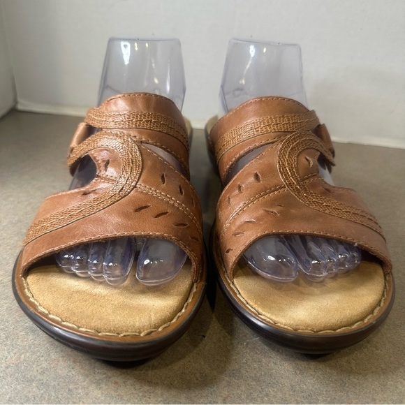 Clarks Brown Bendables Women’s Slip On Leather Sandals Size 9M - Picture 4 of 10